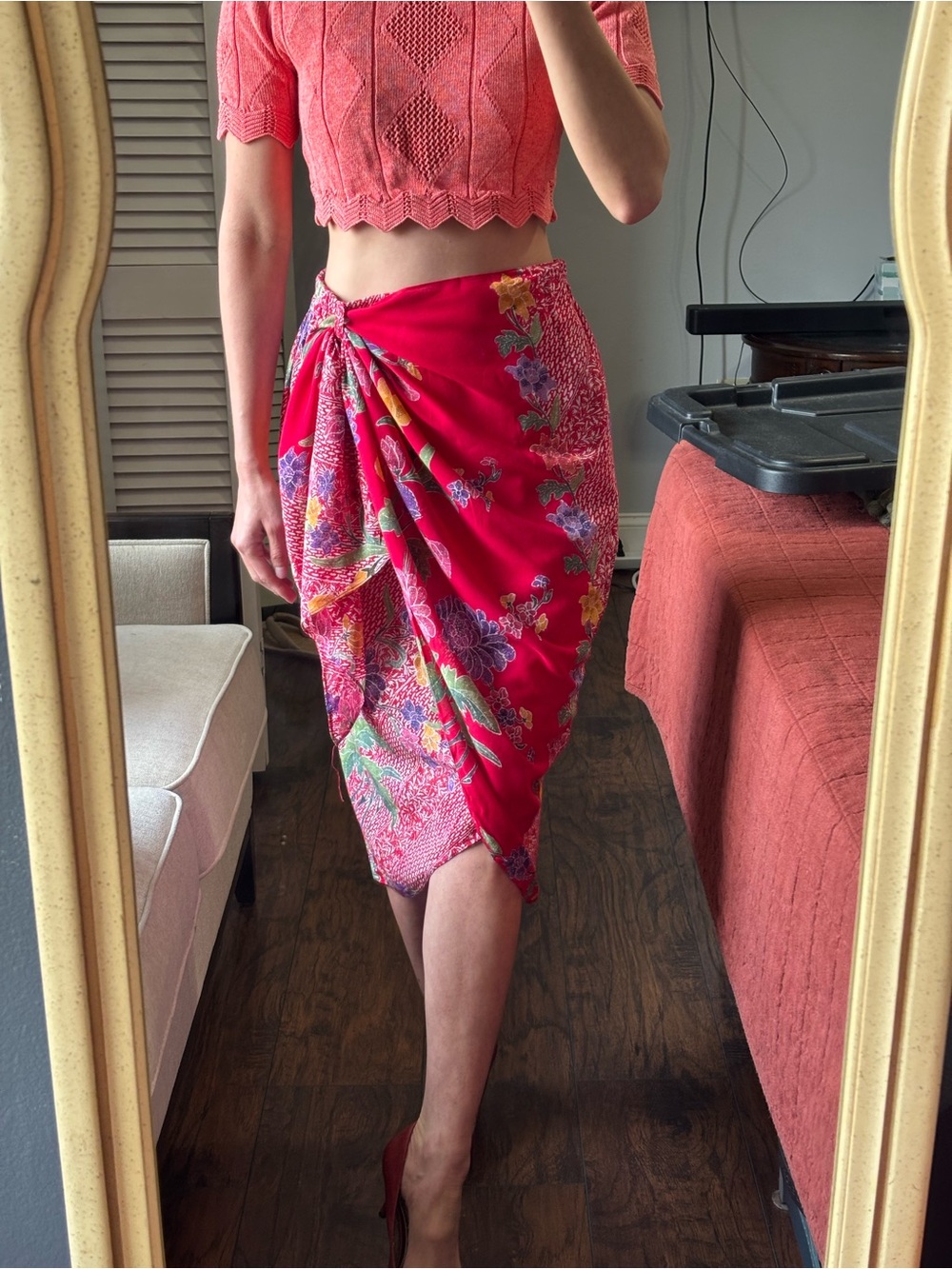 Vibrant Red Floral Tulip Skirt